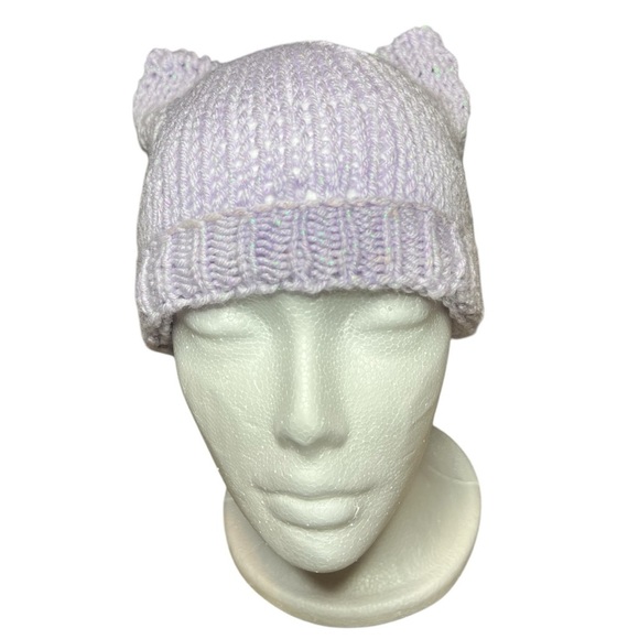Handmade Knit Kitty Ear Beanie- Sparkly Purple - Picture 1 of 2